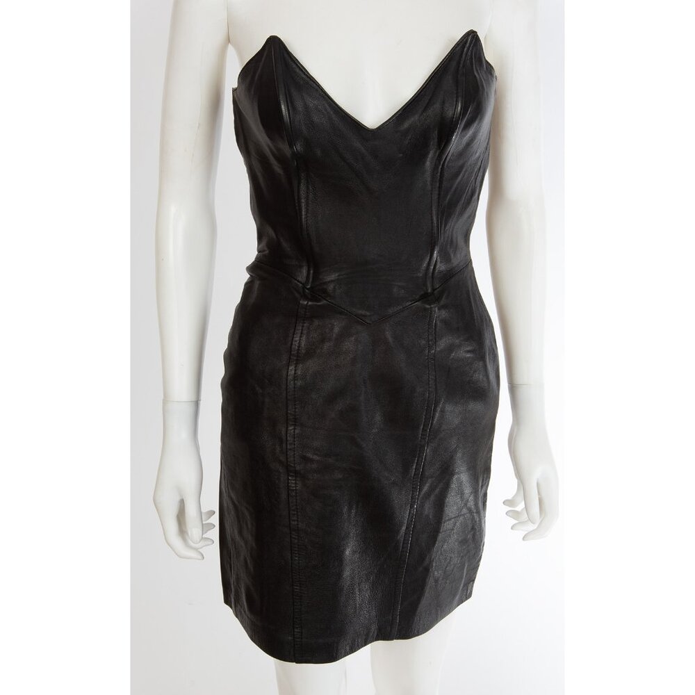 Tannery West Black Leather Barb Wire Corset Dress sz 4